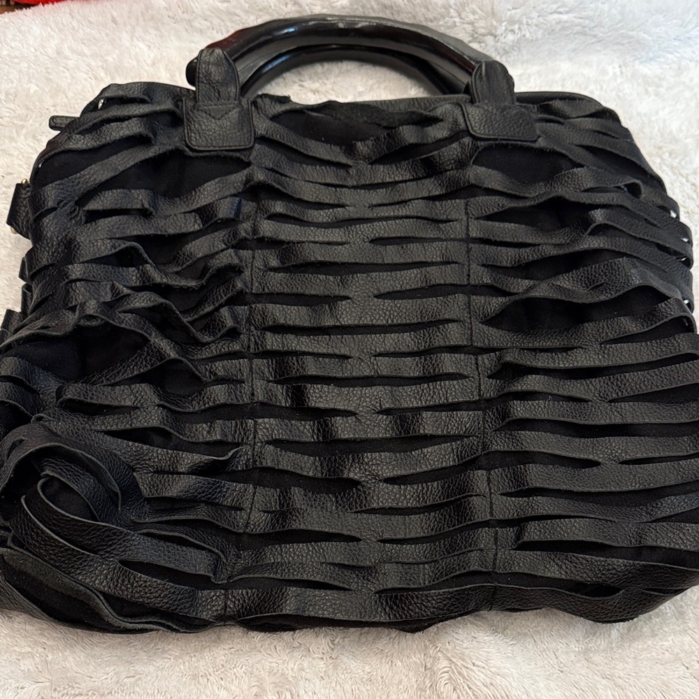 Rare RomyGold Black Biker Slash Handbag.